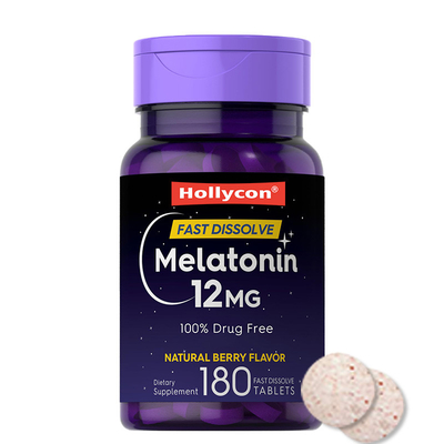 Melatonin 12 mg Fast Dissolve Tablets Improve Natural Sleep Cycle Berry Flavor